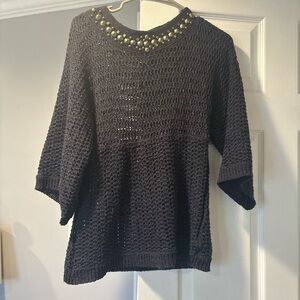 Black Knit Sweater with Gold Accents